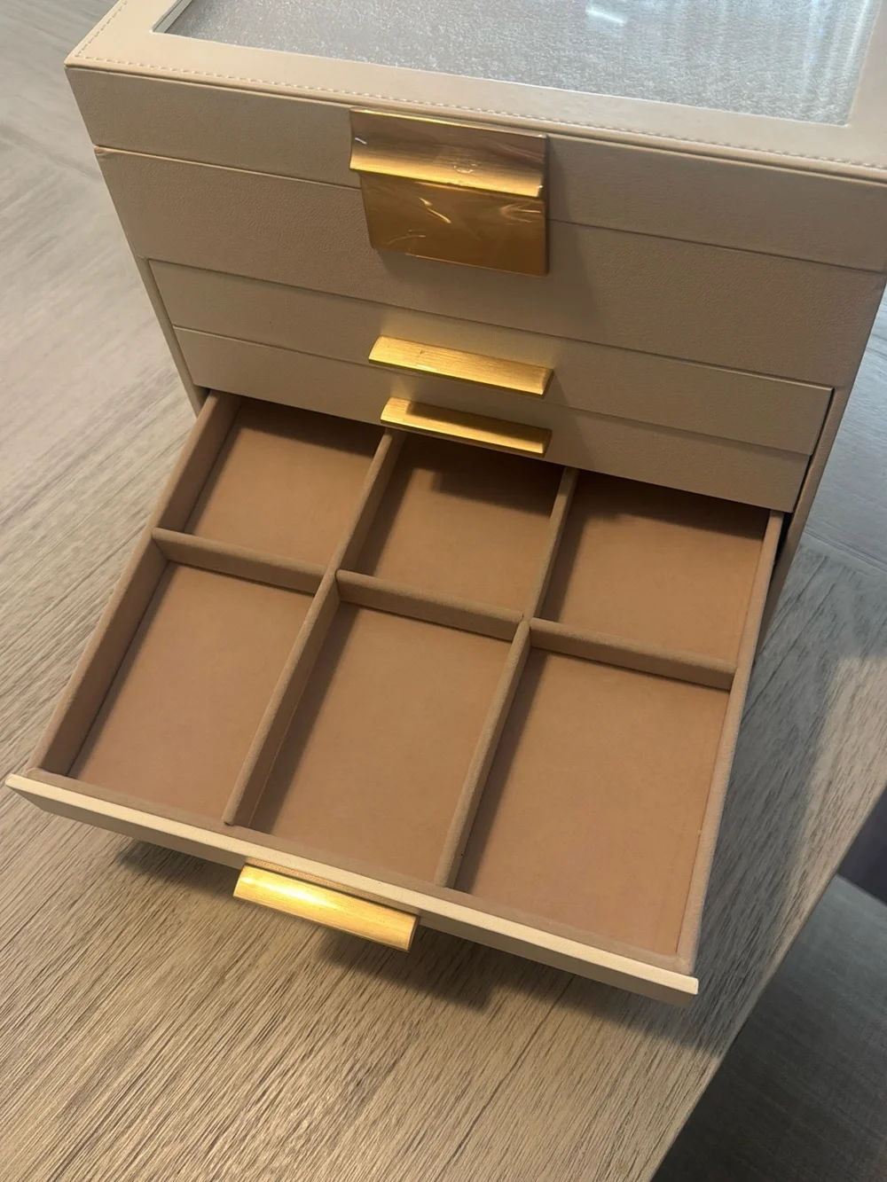 Cream Jewelry Organizer Box with Gold Accents - Luxury Multi-Drawer Storage